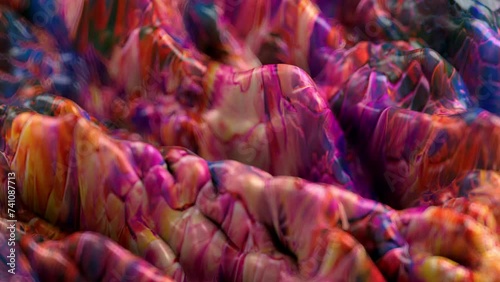 Vibrant, colorful, fluid and wavy abstract paint seamless loop animation. Modern and contemporary style in 4K with shades of red, magenta, yellow, orange, purple
