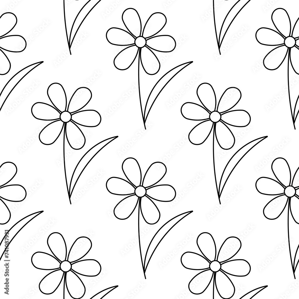 Obraz premium spring line doodle flowers for decoration and gift. pattern, textile, background