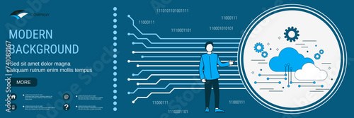 Digital technology vector banner design template. Cloud data hosting, information computing concept