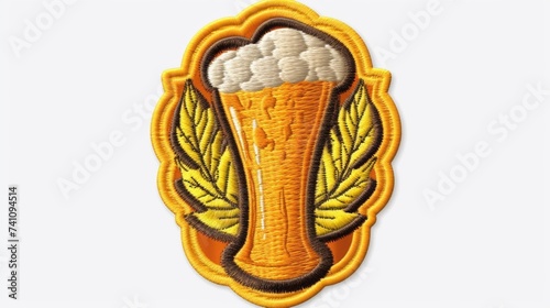 beer embroidered patch badge on isolated transparent Ai Generative