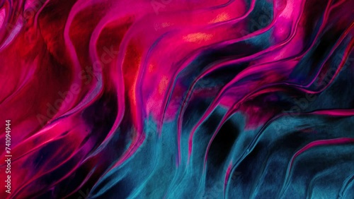 Vibrant, colorful, fluid and wavy abstract paint seamless loop animation. Modern and contemporary style in 4K with shades of cyan, red, magenta, purple, black