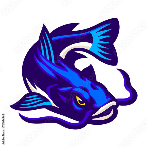 Blue Catfish Logo Mascot Swimming