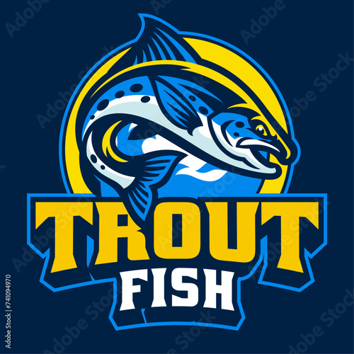 Blue Trout Fishing Logo Design Mascot