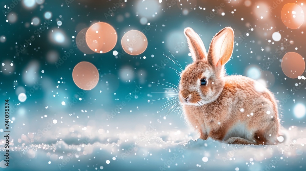 Charming hare in snowy forest with blurred backgroundcute animal in natural winter habitat Charming hare in snowy forest with blurred backgroundcute animal in natural winter habitat