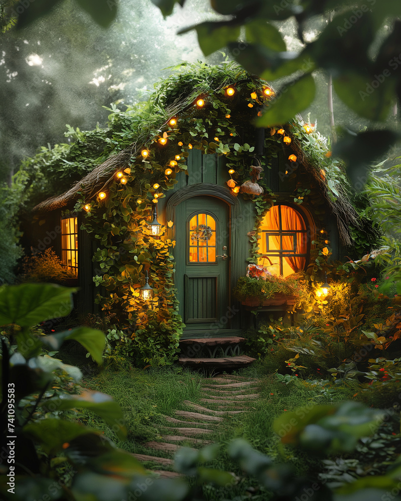 Fototapeta premium a tiny green house in the forest