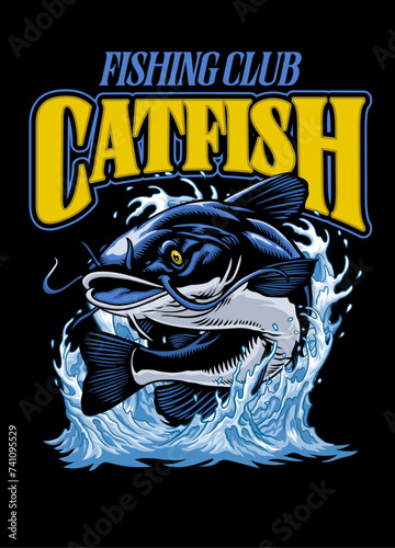Fishing Catfish Vintage Colorful Shirt Design
