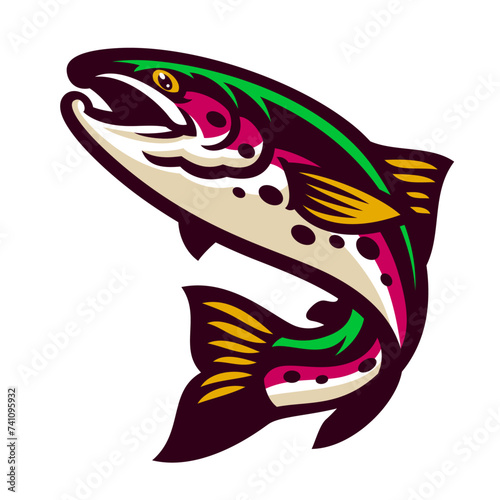 Rainbow Trout Fish Logo Mascot Jumping