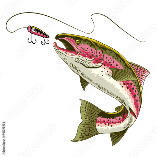 Rainbow Trout Fish Jumping Out Water Isolated