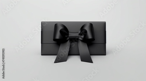 Blank black gift business card with black ribbon bow Ai Generative
