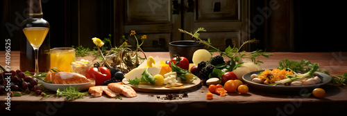 Artistic Food Presentation on Rustic Wood table : Elegancy of Gourmet Gastronomy
