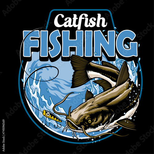 Vintage Colorful T-Shirt Design Catfish Fishing