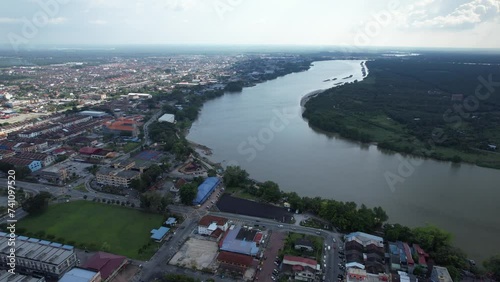 Teluk Intan, Malaysia - February 16 2024: Aerial View of the Leaning Tower of Teluk Intan photo