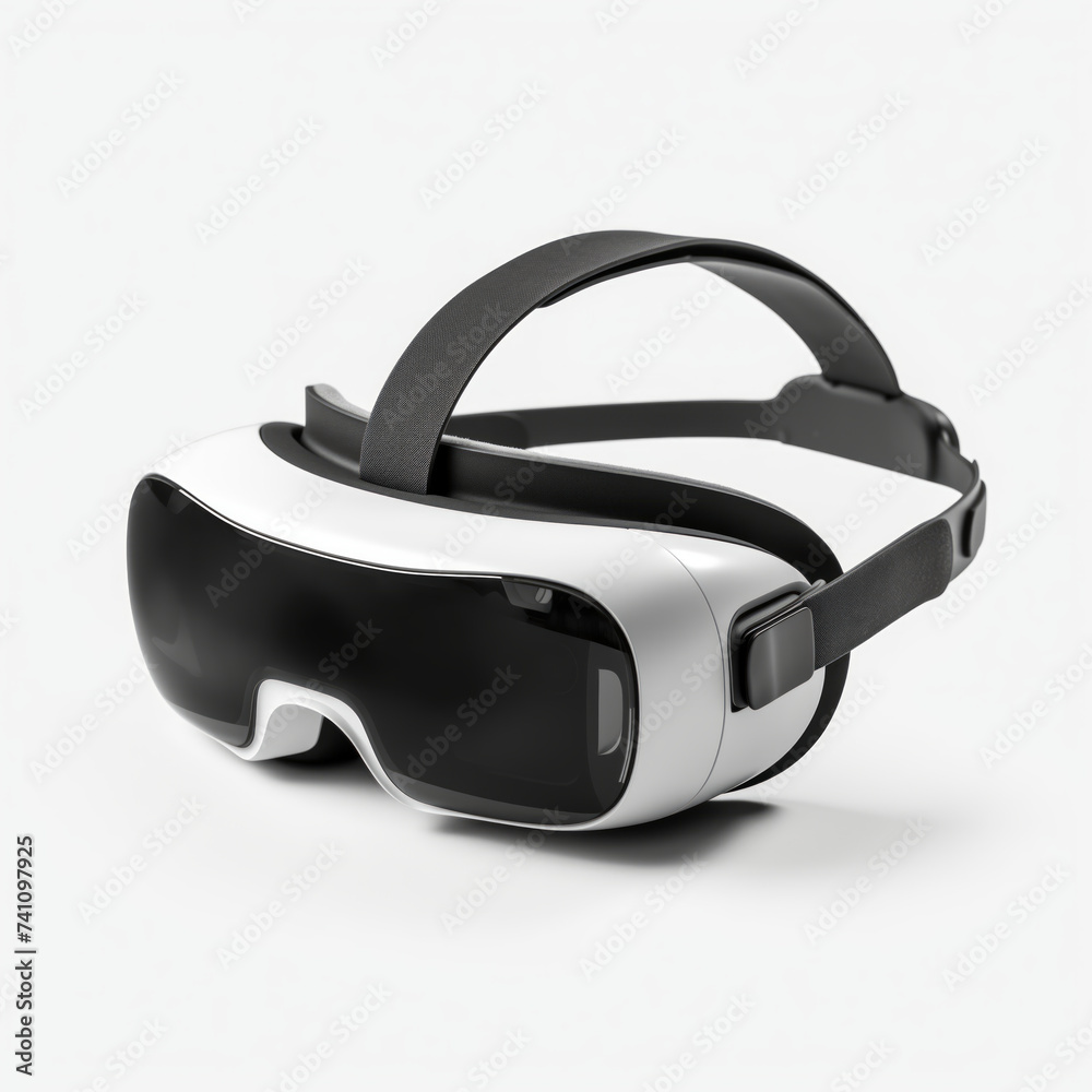 Black and white virtual reality headset placed on a white background. Black and white virtual reality headset placed on a white background.