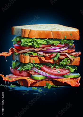 A Garden on a Bun Succulent Meats and Vibrant Veggies Stacked High The Overstuffed Sandwich Bursting with Flavorful Slices and Fresh Produce