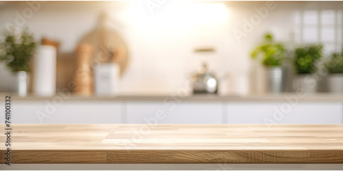 Empty kitchen table, background for advertising, text, product or branding © Gabriela