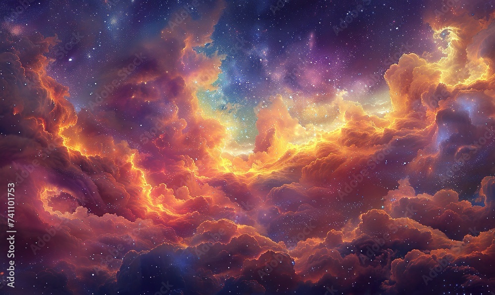 A colorful galaxy wrapped in a nebulous cloud transcends mere visual spectacle - obrazy, fototapety, plakaty 