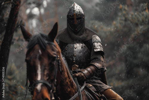 Medieval Knight on a Horse Outside