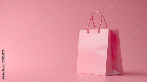 Light pink paper bag with handles against a plain pink background. Product mock up.