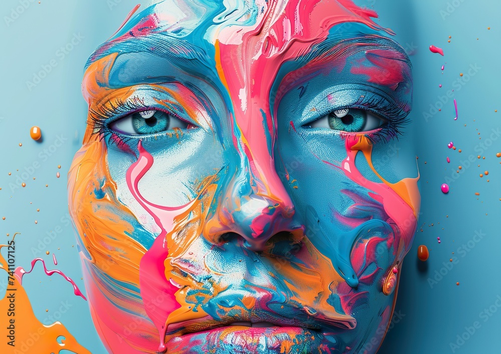 the color and patterns of this modern graphic design make it interesting, hyper-realistic oil, human abstraction, uhd image, distinctive noses, colorful absurdism artwork