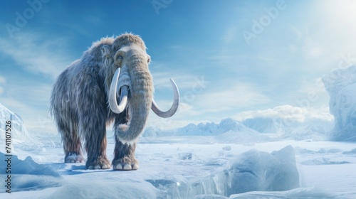 mammoth migrate through icy landscape. Postproducted