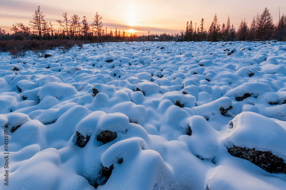 Fototapeta premium Snow view in Red Star Geopark, Yichun City, Heilongjiang province, China.