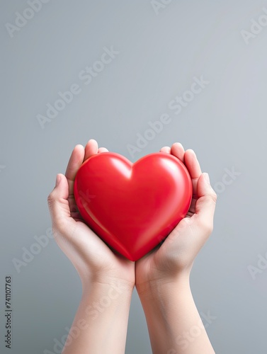 Hand holding red heart, World health day, Health care and mental health concept, Health insurance, Charity volunteer donation, CSR responsibility, World heart day, copy space - generative ai