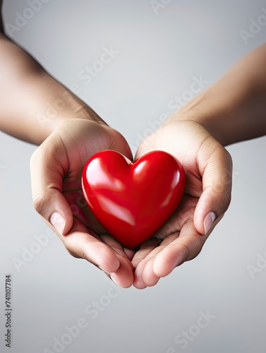 Hand holding red heart  World health day  Health care and mental health concept  Health insurance  Charity volunteer donation  CSR responsibility  World heart day  copy space - generative ai