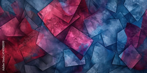 Illustration of Burgundy and blue colored geometric shapes pattern representing abstract background