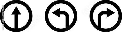 Set of One Way Only Round Floor Marking Sticker Icon with Direction Arrow and Text. Vector Image.