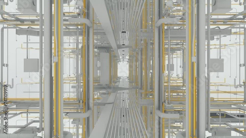 Digital Twin (BIM), realistic schematic representation of the MEP disciplines in the corridor. photo