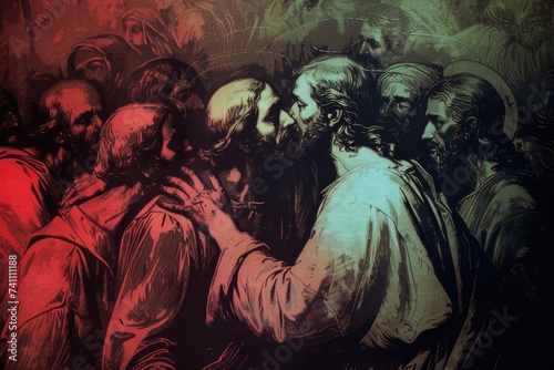 Valokuvatapetti The kiss of judas: dramatic portrayal captures biblical betrayal, tension, and c