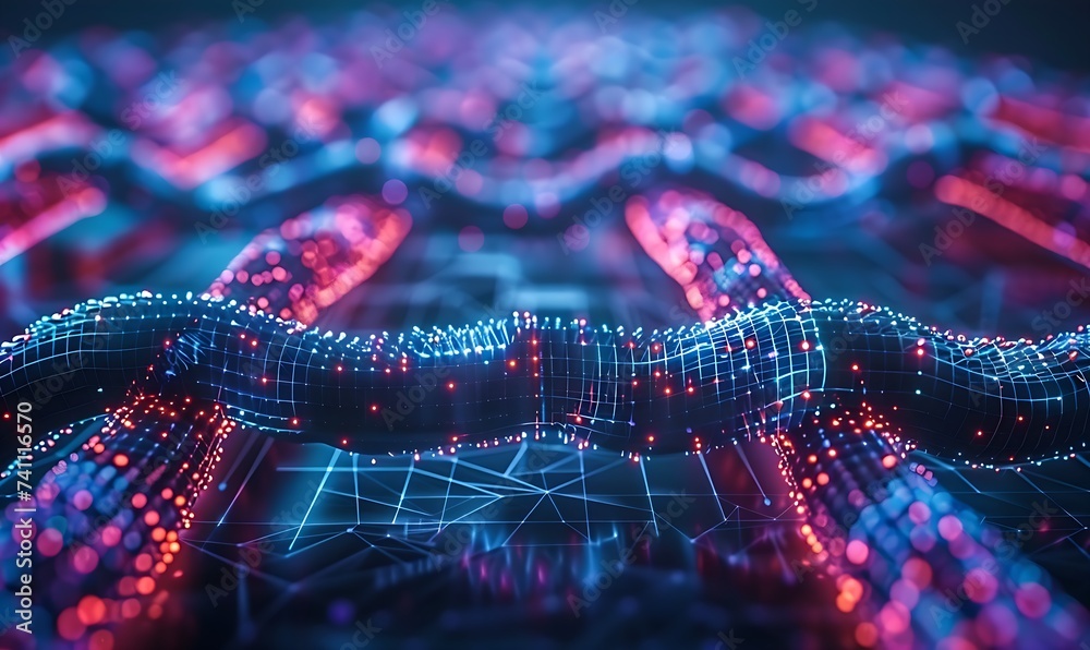 A digital tapestry, embodying connectivity and innovation, visually encapsulates the transformative essence of blockchain technology - obrazy, fototapety, plakaty 
