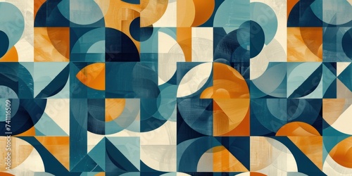 Illustration of Tan and blue colored geometric shapes pattern representing abstract background © GalleryGlider