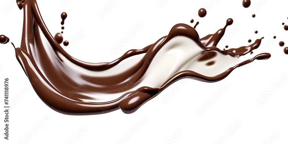 Fototapeta premium Splash of chocolate and white milk flow mixed, isolated on white background