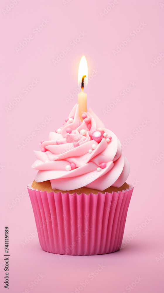 Bubblegum Bliss: Pink Frosted Cupcake Joy, Generative AI Bubblegum Bliss: Pink Frosted Cupcake Joy, Generative AI