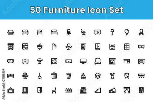 Furniture Line Icons for Web and Mobile. Light version, set of icons for web