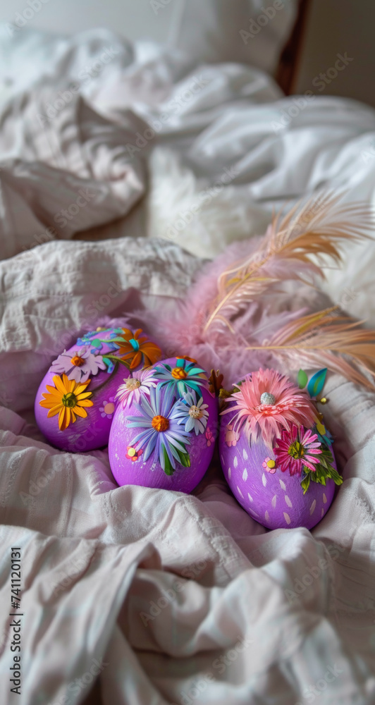 Colorful hand painted Easter eggs on retro fabric. The concept of Easter holidays, retro, handcraft, as it used to be. Colorful hand painted Easter eggs on retro fabric. The concept of Easter holidays, retro, handcraft, as it used to be.