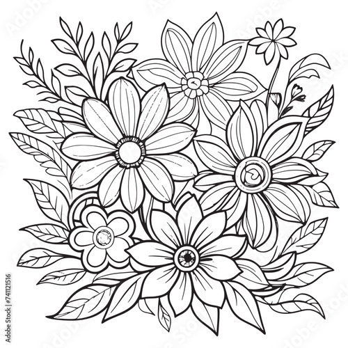 Luxury floral outline drawing coloring book pages line art sketch