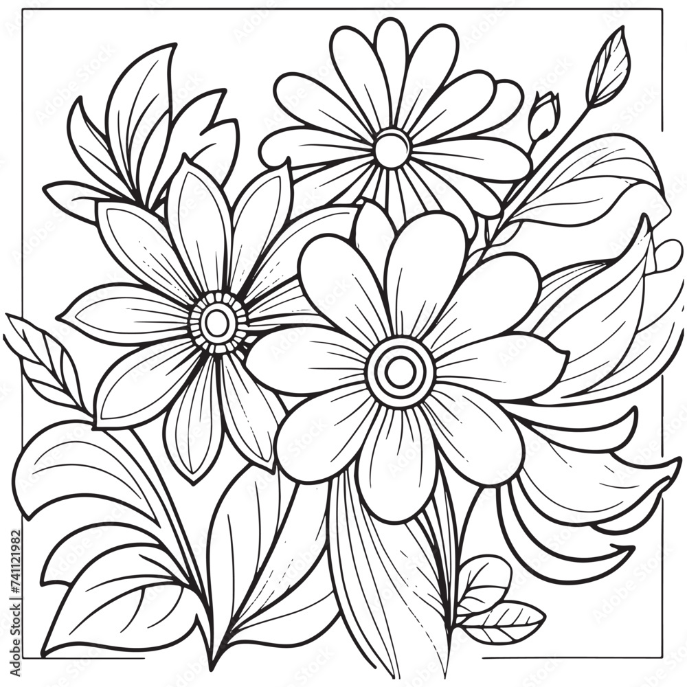 Fototapeta premium Luxury floral outline drawing coloring book pages line art sketch