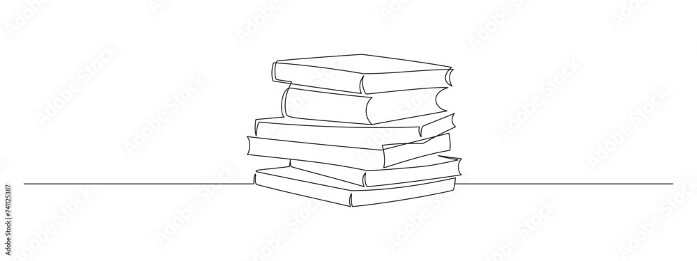 One continuous line drawing of stack books. Education in school and library studying in simple linear style.Writing draft business in Editable stroke. Doodle contour vector illustration One continuous line drawing of stack books. Education in school and library studying in simple linear style.Writing draft business in Editable stroke. Doodle contour vector illustration