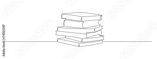 One continuous line drawing of stack books. Education in school and library studying in simple linear style.Writing draft business in Editable stroke. Doodle contour vector illustration