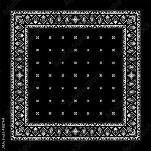 Simple Black Bandana decorated with white geometric ornament that can be applied to fabrics of various colors (ID: 741127947)