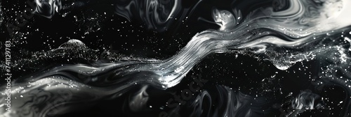 Shiny smoke. Glitter fluid. Ink water. Magic mist. Black color particles texture paint vapor storm wave