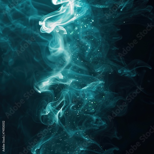 Shiny smoke. Glitter fluid. Ink water. Magic mist. Cyan color particles texture paint vapor storm wave © GalleryGlider