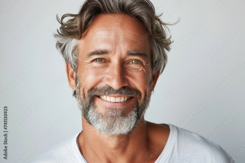 Studio portrait of a man. Background with selective focus and copy space