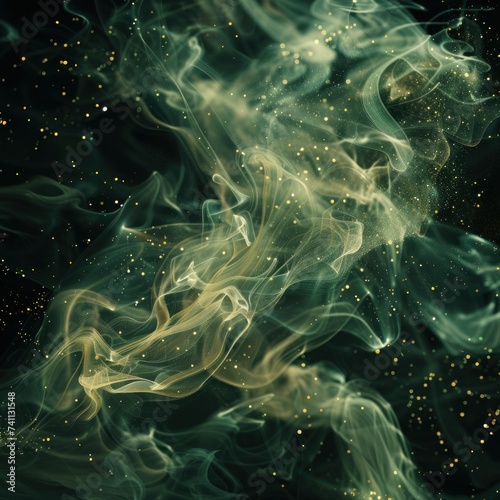 Shiny smoke. Glitter fluid. Ink water. Magic mist. Khaki color particles texture paint vapor storm wave  © GalleryGlider