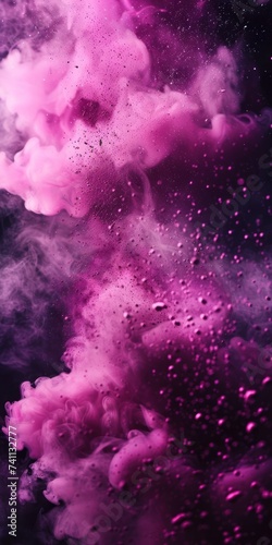 Shiny smoke. Glitter fluid. Ink water. Magic mist. Magenta color particles texture paint vapor storm