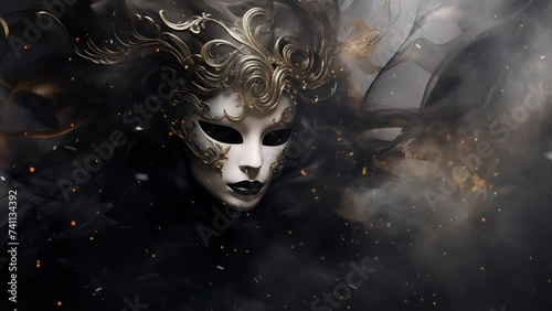 elegant masquerade mask portrayed in smoky tendrils. seamless looping overlay 4k virtual video animation background  photo