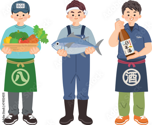 八百屋と魚屋と酒屋の男性