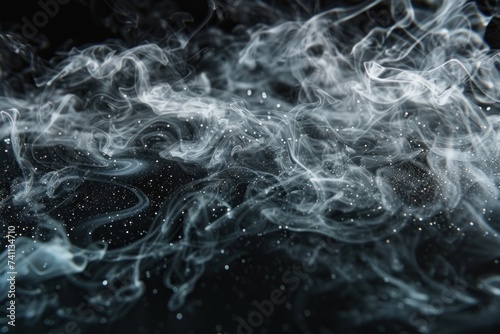 Shiny smoke. Glitter fluid. Ink water. Magic mist. Silver color particles texture paint vapor storm wave